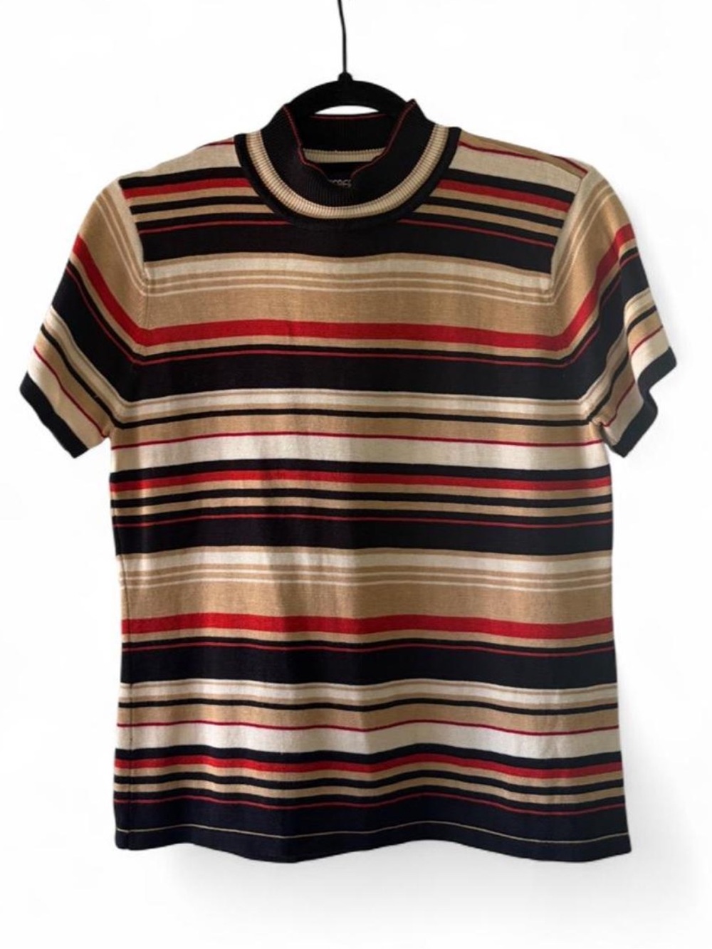 VINTAGE 90s Kasper & Co.Striped Short-Sleeve Sweater Knit Top